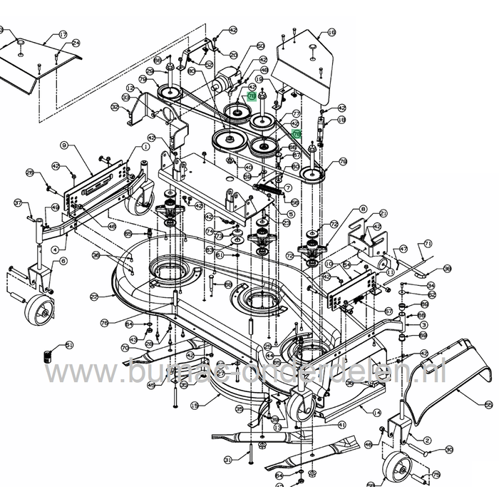 Poelie voor Maaidekaandrijving  MTD Wolf Yardman CUB CADET Zitmaaier Tuintrekkers CC6000 3000SD RZT met Maaidekken van 50'' inch  Pulley, Riemschijf, Poeliey