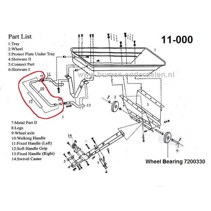 Duwboom voor Aanhanger 11-000 achter Zitmaaier - Frontmaaier - Tuintrekker en te gebruiken als Handkar