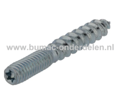 Stokschroef M6x120 mm Verzinkt Een stokschroef is aan een uiteinde voorzien van houtschroefdraad en aan het andere uiteinde van metrische schroefdraad Een stokschroef wordt aan één zijde in hout of met behulp van een plug in een muur geschroefd, en aan de