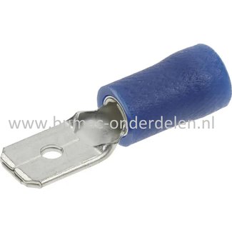 Vlakstekker Blauw met Mannelijke aansluiting 6,3 x 0,8 mm voor het verbinden van Elektrische draden, Startrelais, Condensator, Contactslot, Schakelaars op Grasmaaiers, Tuintrekkers, Zitmaaiers, Frontmaaiers, Minikraan, Aggregaat, Waterpomp, Aanhanger, Au