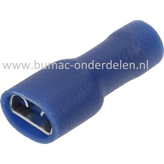 Vlakstekkerhuls Blauw met Vrouwelijke aansluiting Breedte 6,3 x 0,8 mm voor het verbinden van Elektrische draden, Startrelais, Condensator, Contactslot, Schakelaars op Grasmaaiers, Tuintrekkers, Zitmaaiers, Frontmaaiers, Minikraan, Aggregaat, Waterpomp,