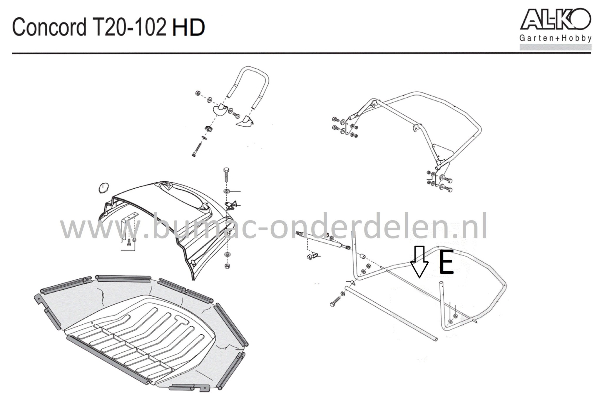 Dwarsstang voor onder andere Alko, Solo, Brill Zitmaaiers met Handmatige - of Gasveer Baklediging T20-102HD, Buis onder, Stang onder Vangbak, T 20-102 HD