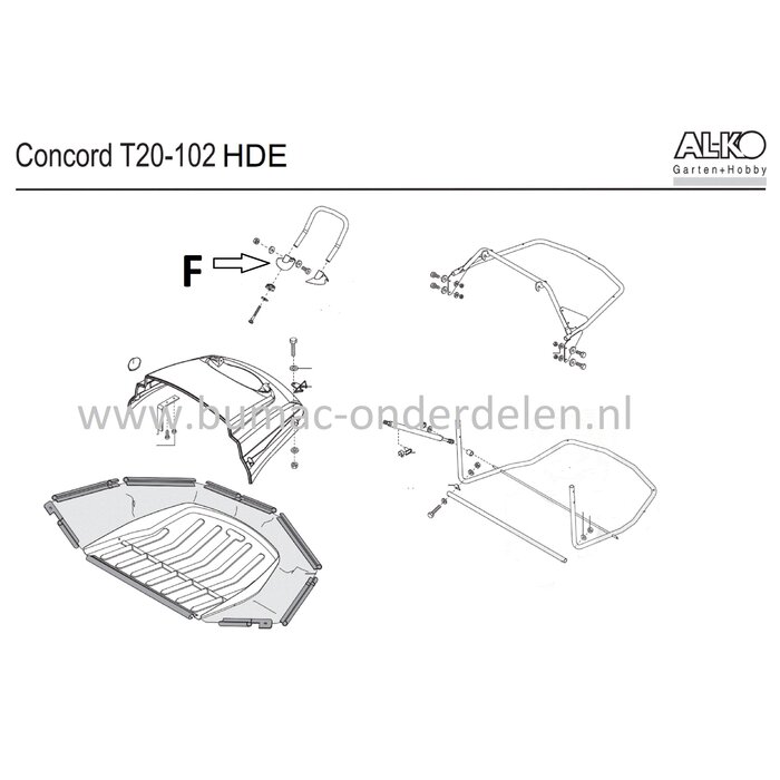 Steun rechts voor Handgreep voor Vangbak op onder andere Alko, Solo, Brill Zitmaaiers met Handmatige-, Gasveer- of Elektrische baklediging T20-102HD, T20-102HDE, Houder Greep, T 20-102 HD, T 20-102HDE - Copy