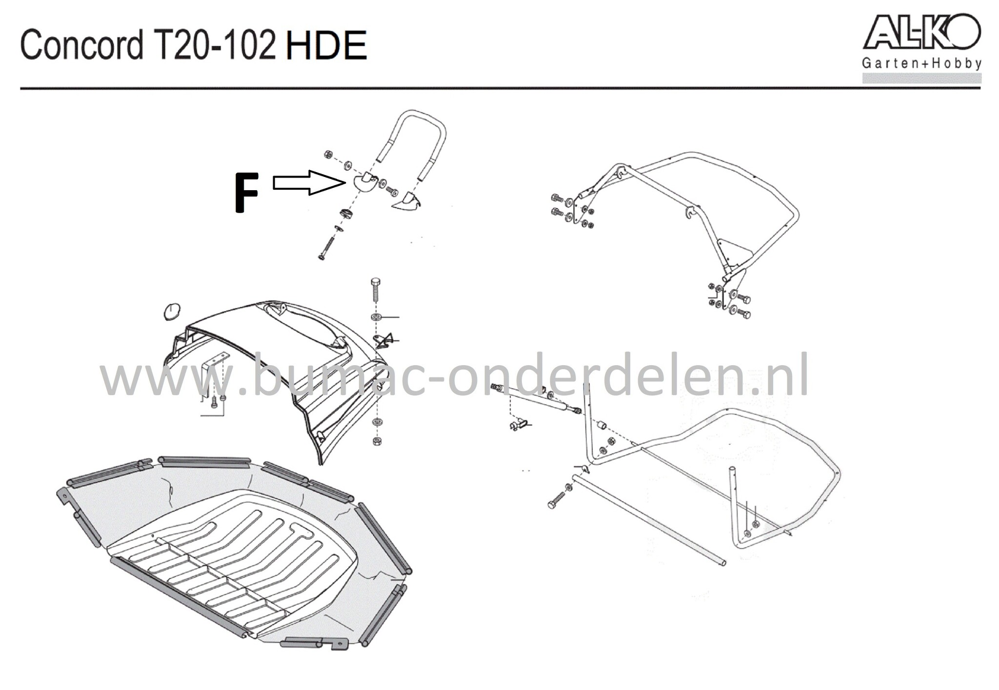 Steun rechts voor Handgreep voor Vangbak op onder andere Alko, Solo, Brill Zitmaaiers met Handmatige-, Gasveer- of Elektrische baklediging T20-102HD, T20-102HDE, Houder Greep, T 20-102 HD, T 20-102HDE - Copy