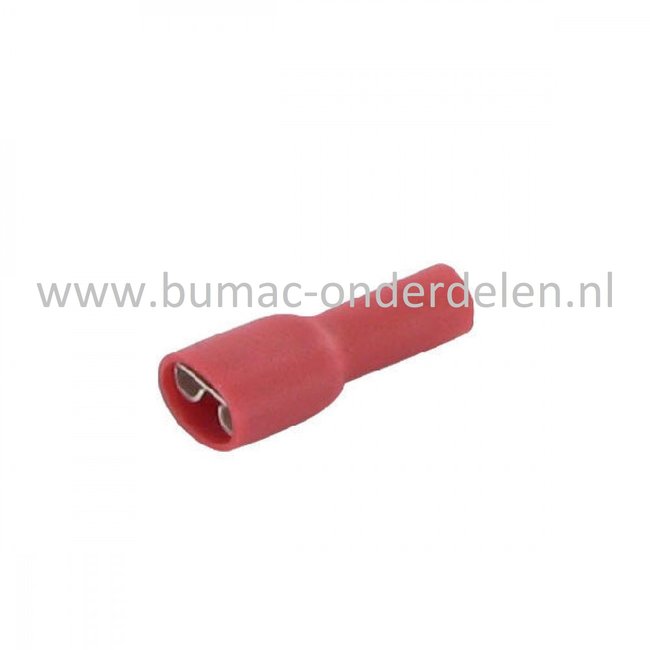 Vlakstekkerhuls Rood met Vrouwelijke aansluiting Breedte 4,8 x 0,6 mm voor het verbinden van Elektrische draden, Startrelais, Condensator, Contactslot, Schakelaars op Grasmaaiers, Tuintrekkers, Zitmaaiers, Frontmaaiers, Minikraan, Aggregaat, Waterpomp, Aa