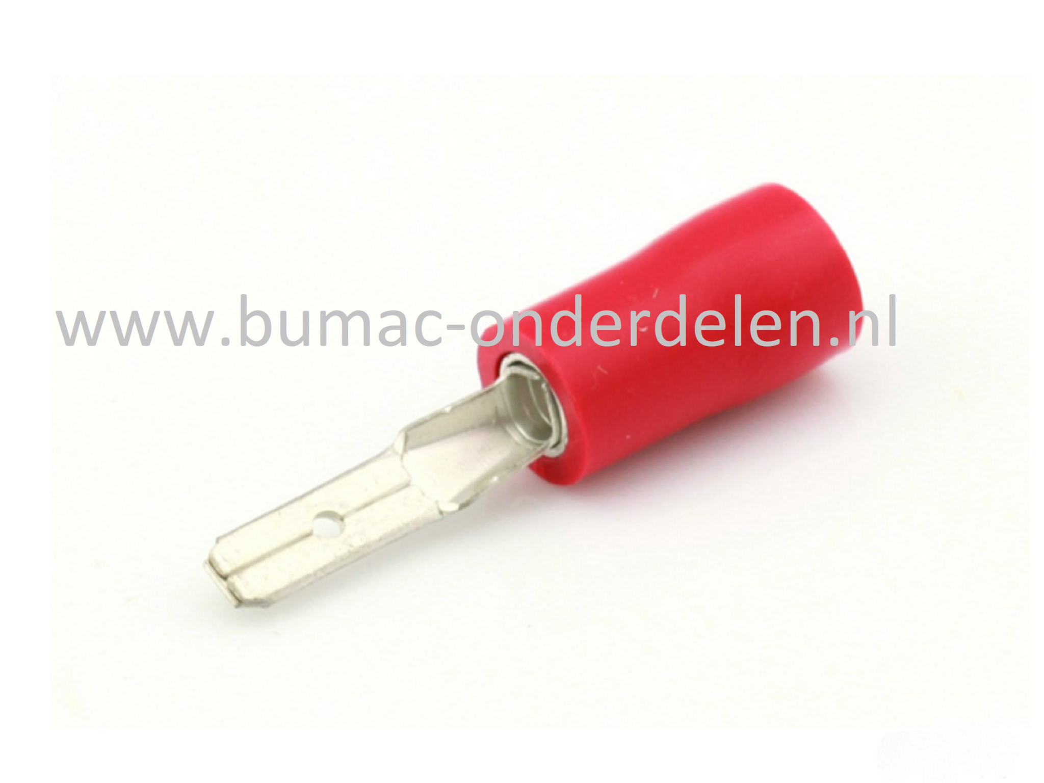 Vlakstekker rood met Mannelijke aansluiting 4,8 x 0,8 mm voor het verbinden van Elektrische draden, Startrelais, Condensator, Contactslot, Schakelaars op Grasmaaiers, Tuintrekkers, Zitmaaiers, Frontmaaiers, Minikraan, Aggregaat, Waterpomp, Aanhanger, Auto