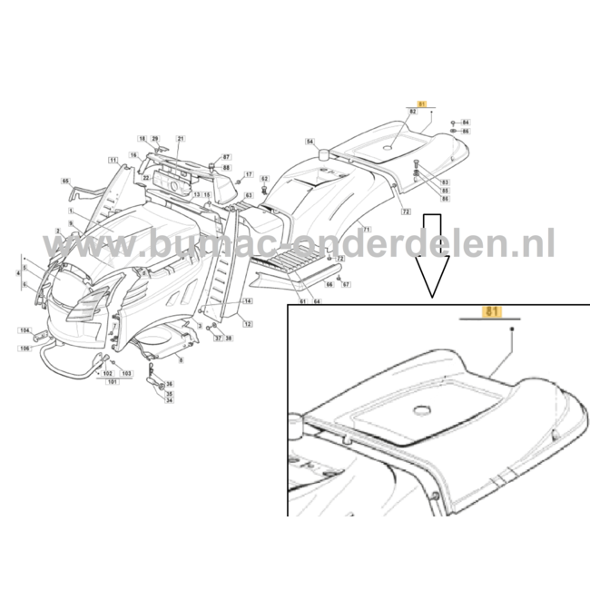 Deksel voor Vangbak voor Castelgarden, Stiga, Alpina, Mountfield  2040H Twin, CARRERA B, CM7226H, CM7322H, GLPGX200HD, PA220BT122H, PTX160HD, PTX200HD, PTX220HD, TCP102 Hydro, TCS122, TCY102, VL40HB, VL48HKBI  Vangbakdeksel, Deksel voor vangbak, Afdichtin