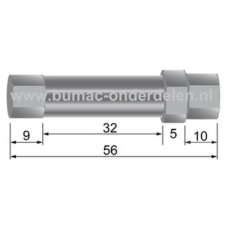 Regelschroef voor Binnenkabels T/m Ø 3 mm - Buitenkabels T/m Ø 8 mm Lengte 56 mm, Buskop Lengte 9 mm, Schroefkop Lengte 10 mm, Bus Lengte 32 mm Afstelschroef voor Het Zelf Samenstellen van Bedieningskabels als Stuurkabel - Koppelingskabel - Gaskabel - Rem