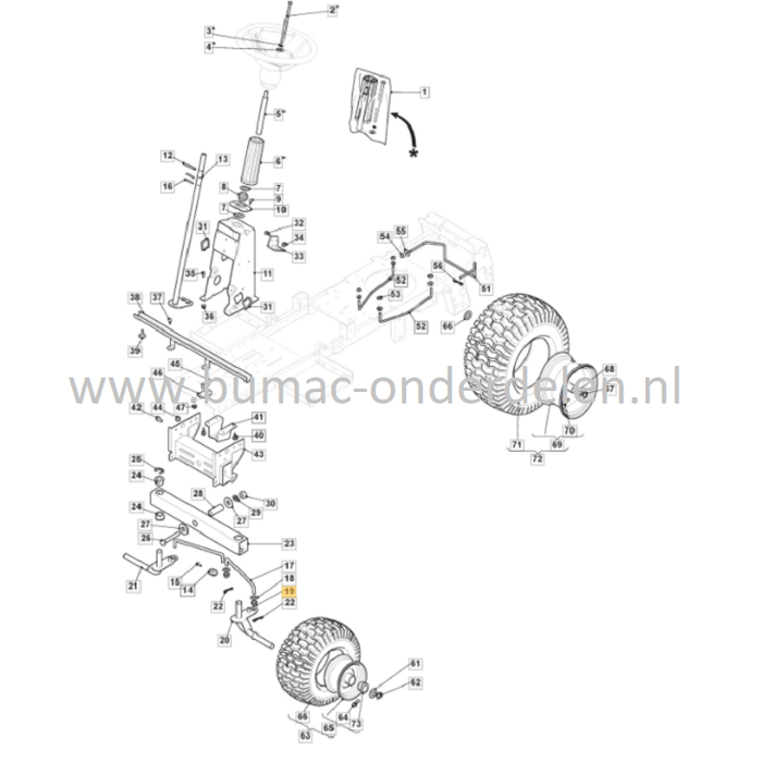 Bus Stuuras voor STIGA, CASTELGARDEN, GGP 66RBD, 727H, 727M, 827H, 827M, AM66, BT66, CM7006, Combi 1066, F966H, MJ66, R27H, R27M, VL26, XE866, XE966 op Zitmaaiers, Frontmaaiers, Trekkers, Tuintrekkers, Glijlager