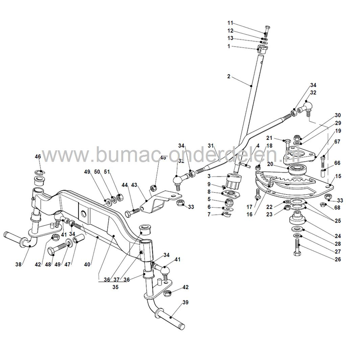 Wielas - Fusee Rechts voor Castelgarden, Stiga, Mountfield, Alpina Zitmaaiers, Tuintrekkers 2040H, 22/122H, 2248H, Estate 7102HWS, Estate Royal K, GT40H, PTX160HD, PTX200HD, TCX102, TN185H, TN220HE, TNS102 Hydro, Tornado 7108HWS, TS108SD, TX108, TX118, TY