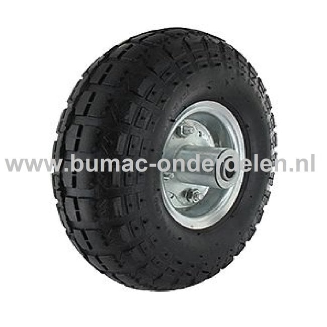 Compleet Wiel 410/350x4 met Stalen Velg en Stalen Naaldlager Binnen Ø 26 mm, Buiten Ø 260 mm, Breedte 80 mm, Naaflengte 53 mm voor Steekwagen, Boldekar, Grasbeluchter, Kunstmeststrooier, Aanhanger, Luchtbandwiel, Luchtband, Complete Band, Draagwiel 410/35