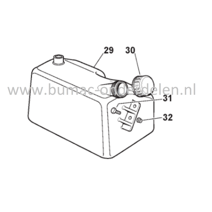 Brandstoftank voor Castelgarden, Stiga, Mountfield, Alpina Zitmaaiers, Tuintrekkers 1440H, 1440M, 1540H, 1640H, 17/102, 1740H, 1840H, 2040H, 22/122H, 2248H, Estate 7102HWS, Estate Royal K, GT40H, PTX160HD, PTX200HD, TCX102, TN185H, TN2