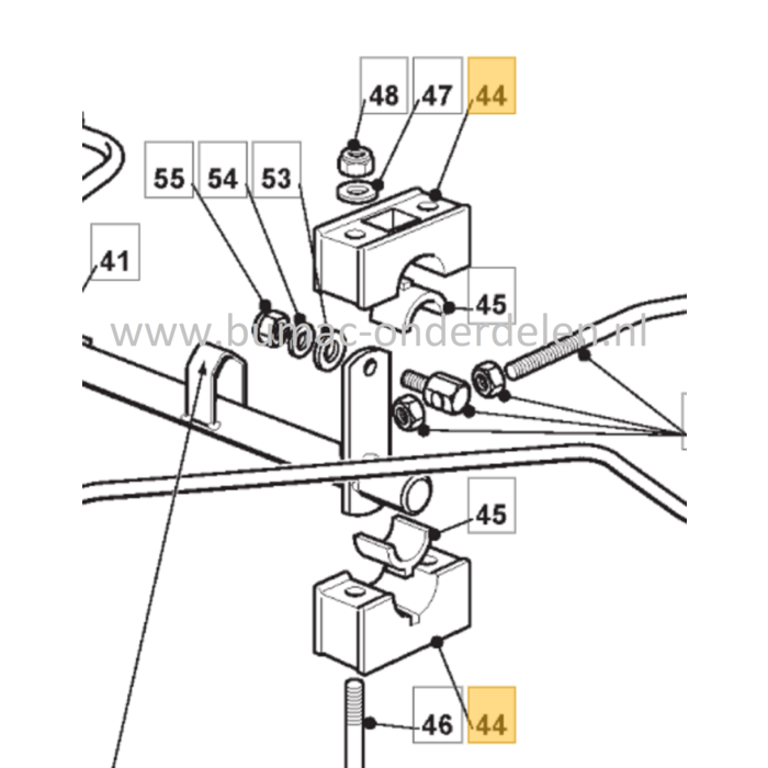 Steun voor Maaidekophanging en Rijaandrijving op Castelgarden, Stiga, Mountfield, Alpina Zitmaaiers, Tuintrekkers 2040H, 22/122H, 2248H, Estate 7102HWS, Estate Royal K, GT40H, PTX160HD, PTX200HD, TCX102, TN185H, TN220HE, TNS102 Hydro, Tornado 7108HWS, TS1