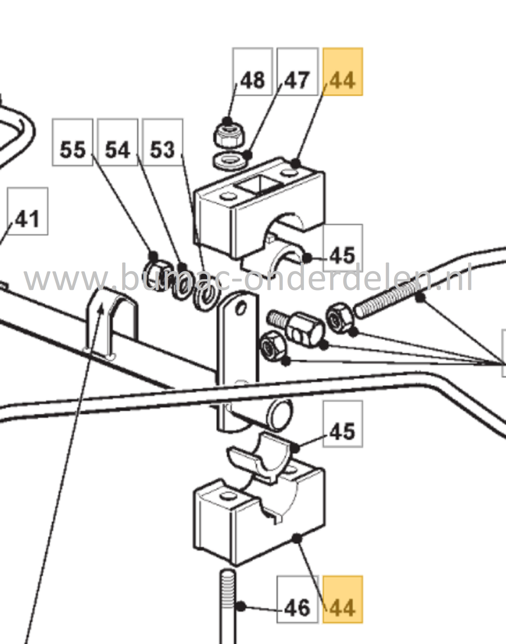 Steun voor Maaidekophanging en Rijaandrijving op Castelgarden, Stiga, Mountfield, Alpina Zitmaaiers, Tuintrekkers 2040H, 22/122H, 2248H, Estate 7102HWS, Estate Royal K, GT40H, PTX160HD, PTX200HD, TCX102, TN185H, TN220HE, TNS102 Hydro, Tornado 7108HWS, TS1
