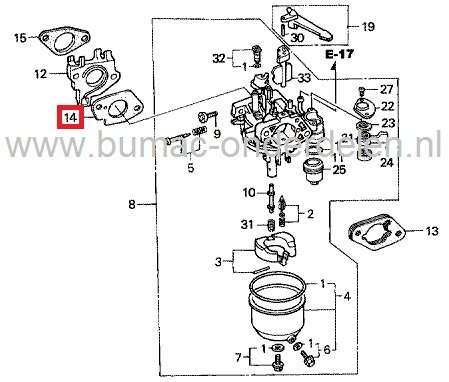 Inlaatpakking voor Honda GX340 Motor op Kart - Generator - Trilplaat - Waterpomp - Tuinfrees - Aggregaat - Kantensnijder, Carburateur Pakking