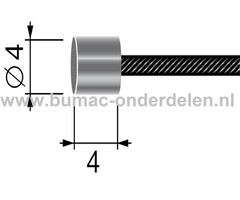 Flexibele Kabel met Ton voor Koppelingskabel, Remkabel, Bedieningskabel Veegmachine, Tuinfrees, Grasmaaier, Zitmaaier, Frontmaaier, Trekker, Kooimaaier, Verticuteermachine Kabel Lengte 2500 mm - Ø 1,5 mm, Ton Ø 4x4 mm