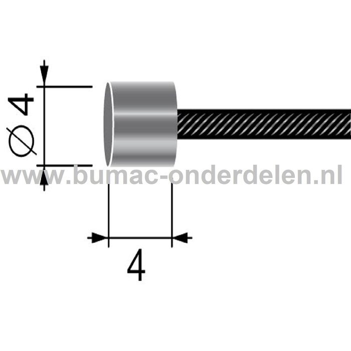 Flexibele Kabel met Ton voor Koppelingskabel, Remkabel, Bedieningskabel Veegmachine, Tuinfrees, Grasmaaier, Zitmaaier, Frontmaaier, Trekker, Kooimaaier, Verticuteermachine Kabel Lengte 2500 mm - Ø 1,5 mm, Ton Ø 4x4 mm