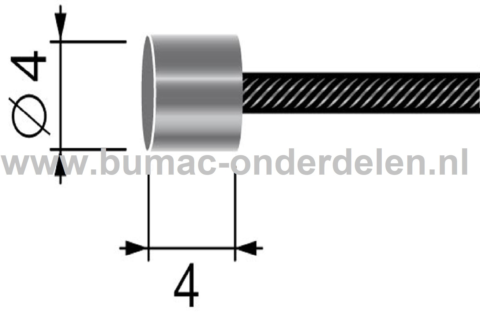Flexibele Kabel met Ton voor Koppelingskabel, Remkabel, Bedieningskabel Veegmachine, Tuinfrees, Grasmaaier, Zitmaaier, Frontmaaier, Trekker, Kooimaaier, Verticuteermachine Kabel Lengte 2500 mm - Ø 1,5 mm, Ton Ø 4x4 mm