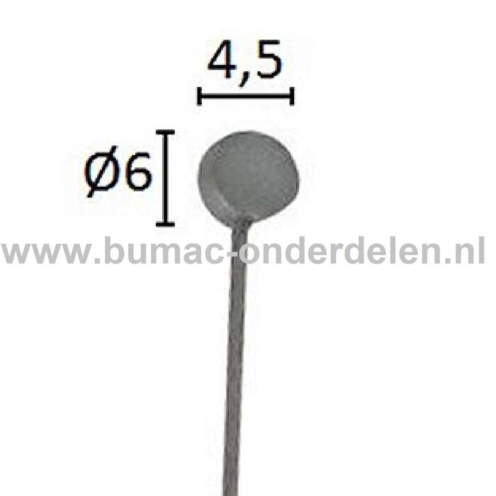 Flexibele Kabel met Ton voor Koppelingskabel, Remkabel, Bedieningskabel Veegmachine, Tuinfrees, Grasmaaier, Zitmaaier, Frontmaaier, Trekker, Kooimaaier, Verticuteermachine Kabel Lengte 2200 mm - Ø 1,2 mm, Ton Ø 6x4,5 mm