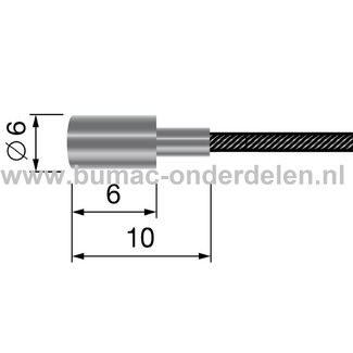 Flexibele Kabel met Ton voor Koppelingskabel, Remkabel, Bedieningskabel Veegmachine, Tuinfrees, Grasmaaier, Zitmaaier, Frontmaaier, Trekker, Kooimaaier, Verticuteermachine Kabel Lengte 2500 mm - Ø 2 mm, Ton Ø 6x6 mm