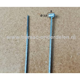 Flexibele Kabel met Ton voor Koppelingskabel, Remkabel, Bedieningskabel Veegmachine, Tuinfrees, Grasmaaier, Zitmaaier, Frontmaaier, Trekker, Kooimaaier, Verticuteermachine Kabel Lengte 2500 mm - Ø 1,2 mm, Ton Ø 6x3,5 mm