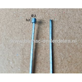 Flexibele Kabel met Ton voor Koppelingskabel, Remkabel, Bedieningskabel Veegmachine, Tuinfrees, Grasmaaier, Zitmaaier, Frontmaaier, Trekker, Kooimaaier, Verticuteermachine Kabel Lengte 2250 mm - Ø 1,2 mm, Ton Ø 3x3,2 mm