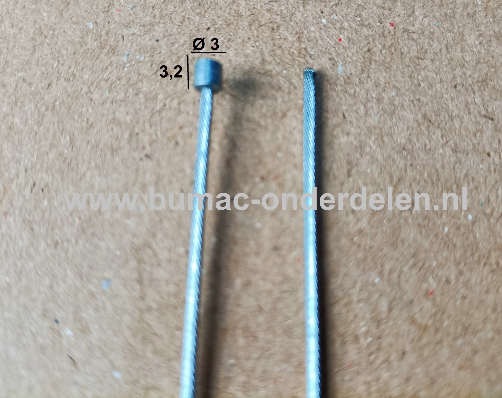 Flexibele Kabel met Ton voor Koppelingskabel, Remkabel, Bedieningskabel Veegmachine, Tuinfrees, Grasmaaier, Zitmaaier, Frontmaaier, Trekker, Kooimaaier, Verticuteermachine Kabel Lengte 2250 mm - Ø 1,2 mm, Ton Ø 3x3,2 mm