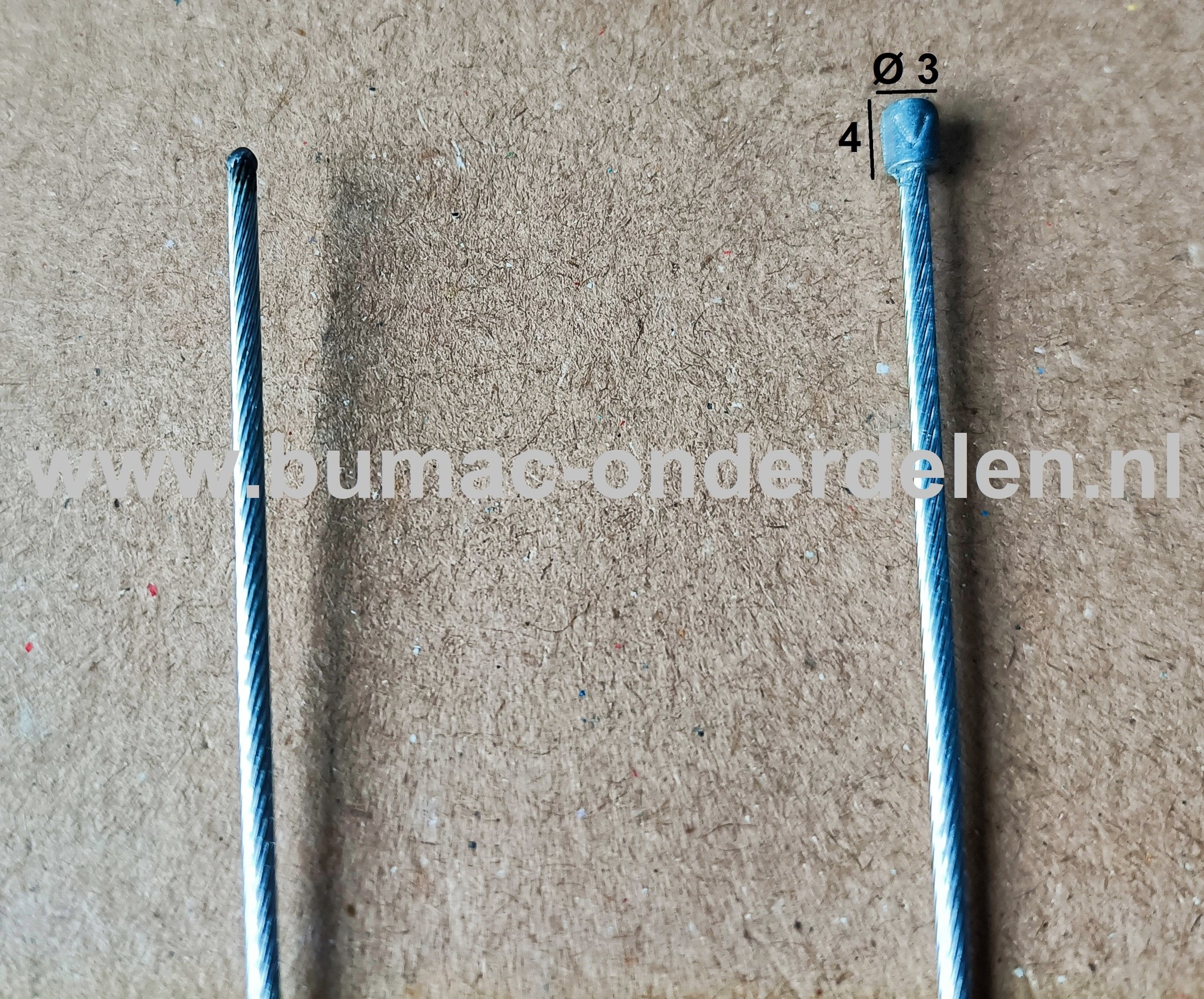 Flexibele Kabel met Ton voor Koppelingskabel, Remkabel, Bedieningskabel Veegmachine, Tuinfrees, Grasmaaier, Zitmaaier, Frontmaaier, Trekker, Kooimaaier, Verticuteermachine Kabel Lengte 1400 mm - Ø 1,5 mm, Ton Ø 3x4 mm