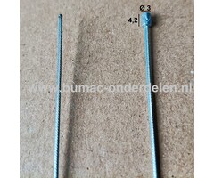 Flexibele Kabel met Ton voor Koppelingskabel, Remkabel, Bedieningskabel Veegmachine, Tuinfrees, Grasmaaier, Zitmaaier, Frontmaaier, Trekker, Kooimaaier, Verticuteermachine Kabel Lengte 2250 mm - Ø 1,2 mm, Ton Ø 3x4,2 mm