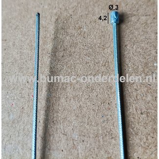 Flexibele Kabel met Ton voor Koppelingskabel, Remkabel, Bedieningskabel Veegmachine, Tuinfrees, Grasmaaier, Zitmaaier, Frontmaaier, Trekker, Kooimaaier, Verticuteermachine Kabel Lengte 2250 mm - Ø 1,2 mm, Ton Ø 3x4,2 mm