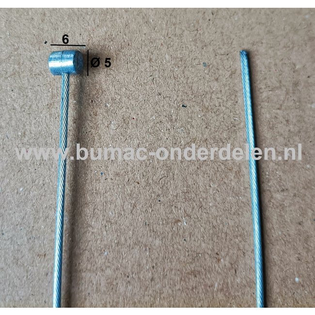 Flexibele Kabel met Ton voor Koppelingskabel, Remkabel, Bedieningskabel Veegmachine, Tuinfrees, Grasmaaier, Zitmaaier, Frontmaaier, Trekker, Kooimaaier, Verticuteermachine Kabel Lengte 2000 mm - Ø 1,5 mm, Ton Ø 5x6 mm