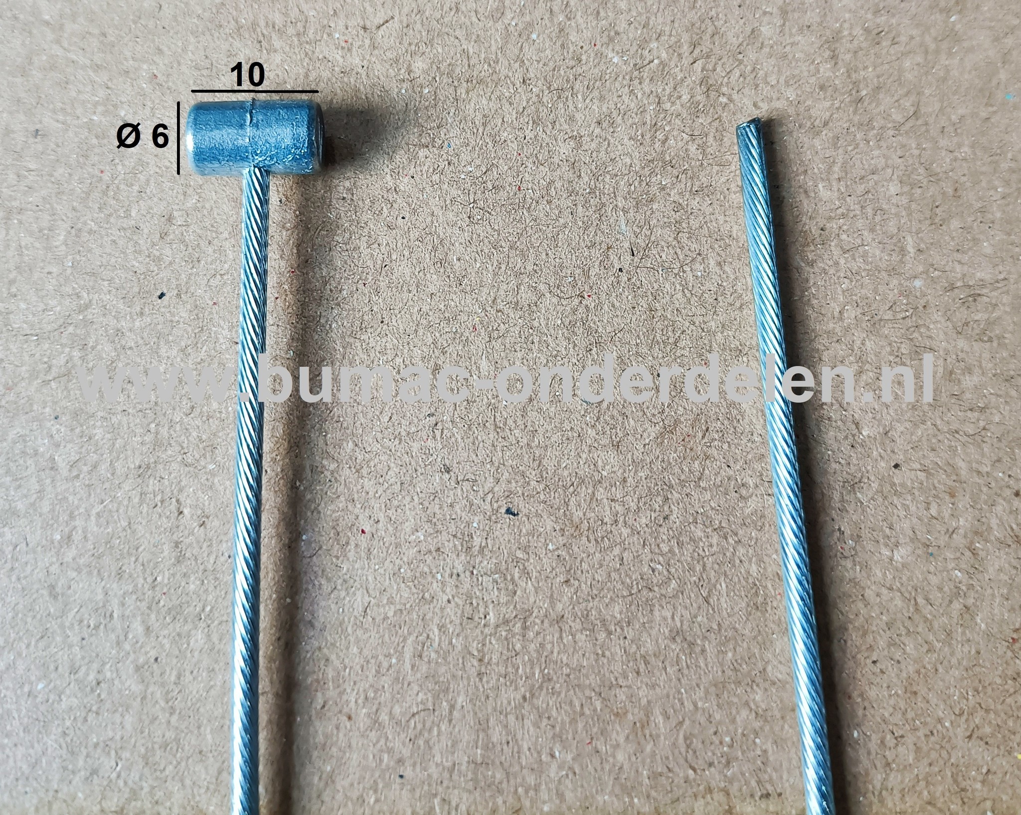 Flexibele Kabel met Ton voor Koppelingskabel, Remkabel, Bedieningskabel Veegmachine, Tuinfrees, Grasmaaier, Zitmaaier, Frontmaaier, Trekker, Kooimaaier, Verticuteermachine Kabel Lengte 2000 mm - Ø 2 mm, Ton Ø 6x10 mm