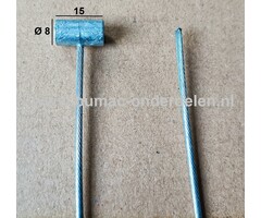 Flexibele Kabel met Ton voor Koppelingskabel, Remkabel, Bedieningskabel Veegmachine, Tuinfrees, Grasmaaier, Zitmaaier, Frontmaaier, Trekker, Kooimaaier, Verticuteermachine Kabel Lengte 1800 mm - Ø 2 mm, Ton Ø 8x15 mm