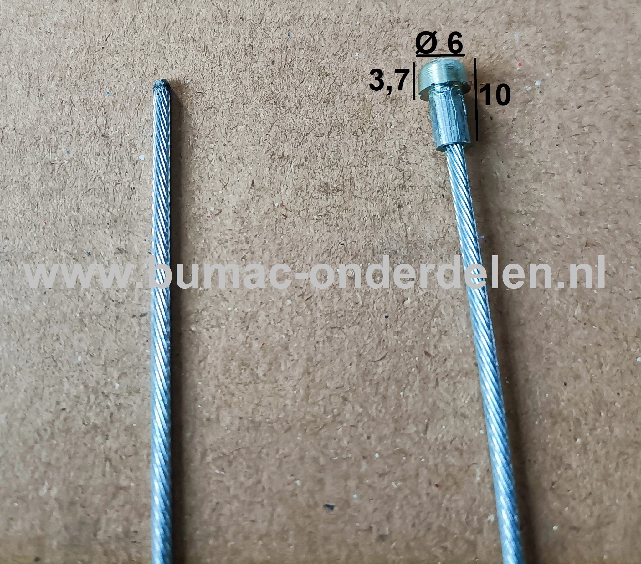 Flexibele Kabel met Ton voor Koppelingskabel, Remkabel, Bedieningskabel Veegmachine, Tuinfrees, Grasmaaier, Zitmaaier, Frontmaaier, Trekker, Kooimaaier, Verticuteermachine Kabel Lengte 2000 mm - Ø 2 mm, Ton Ø 6x3,7x10 mm