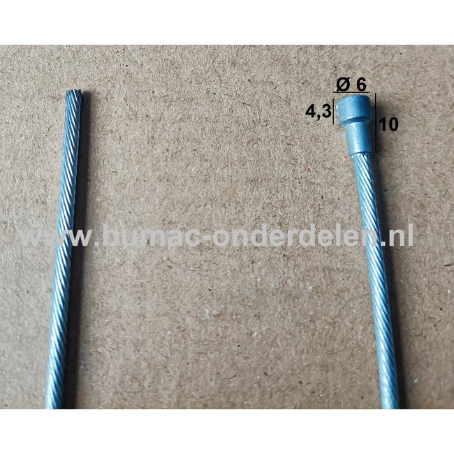 Flexibele Kabel met Ton voor Koppelingskabel, Remkabel, Bedieningskabel Veegmachine, Tuinfrees, Grasmaaier, Zitmaaier, Frontmaaier, Trekker, Kooimaaier, Verticuteermachine Kabel Lengte 2500 mm - Ø 2,5 mm, Ton Ø 6x4,3x10 mm