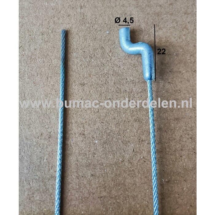 Flexibele Kabel met Z-Haak voor Koppelingskabel, Remkabel, Bedieningskabel Veegmachine, Tuinfrees, Grasmaaier, Zitmaaier, Frontmaaier, Trekker, Kooimaaier, Verticuteermachine Kabel Lengte 1800 mm - Ø 1,5 mm, Z-Haak Ø 4,5x22 mm