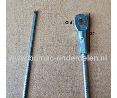 Flexibele Kabel met Oog voor Koppelingskabel, Remkabel, Bedieningskabel Veegmachine, Tuinfrees, Grasmaaier, Zitmaaier, Frontmaaier, Trekker, Kooimaaier, Verticuteermachine Kabel Lengte 1800 mm - Ø 2 mm, Oog Ø 4x31 mm
