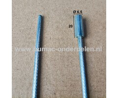 Flexibele Kabel met Zeshoekige Ton voor Koppelingskabel, Remkabel, Bedieningskabel Veegmachine, Tuinfrees, Grasmaaier, Zitmaaier, Frontmaaier, Trekker, Kooimaaier, Verticuteermachine Kabel Lengte 2500 mm - Ø 3 mm, Ton Ø 6,5x20 mm