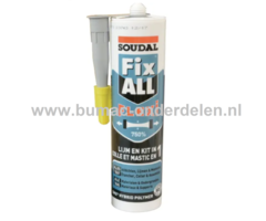 Lijmkit Fix-all Flexi Grijs 290 ml Lijmkit voor het afdichten en monteren van allerlei verschillende bouwmaterialen Aluminium, Bakstenen, Metaal, Staal, Steen, Beton, Graniet op alle ondergronden en in alle omstandigheden Ook voor structurele verlijmingen