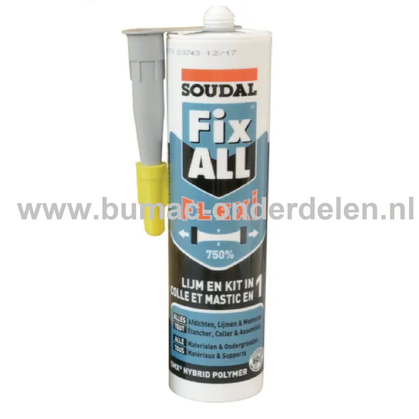 Lijmkit Fix-all Flexi Grijs 290 ml Lijmkit voor het afdichten en monteren van allerlei verschillende bouwmaterialen Aluminium, Bakstenen, Metaal, Staal, Steen, Beton, Graniet op alle ondergronden en in alle omstandigheden Ook voor structurele verlijmingen