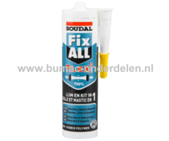 Lijmkit Fix-all Flexi Wit 290 ml Lijmkit voor het afdichten en monteren van allerlei verschillende bouwmaterialen Aluminium, Bakstenen, Metaal, Staal, Steen, Beton, Graniet op alle ondergronden en in alle omstandigheden Ook voor structurele verlijmingen