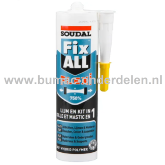 Lijmkit Fix-all Flexi Wit 290 ml Lijmkit voor het afdichten en monteren van allerlei verschillende bouwmaterialen Aluminium, Bakstenen, Metaal, Staal, Steen, Beton, Graniet op alle ondergronden en in alle omstandigheden Ook voor structurele verlijmingen