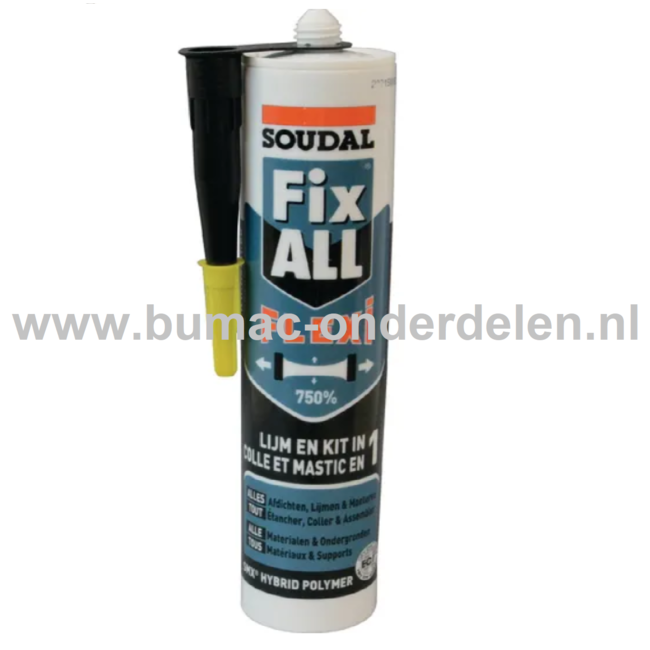 Lijmkit Fix-all Flexi Zwart 290 ml Lijmkit voor het afdichten en monteren van allerlei verschillende bouwmaterialen Aluminium, Bakstenen, Metaal, Staal, Steen, Beton, Graniet op alle ondergronden en in alle omstandigheden Ook voor structurele verlijmingen