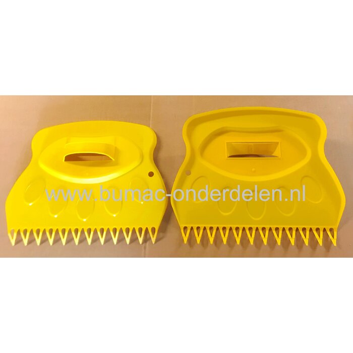 Super Grijper voor Bladeren, Mos, Gras, Kastanjes, Eikels,   Boven op de bladgrijper zit een handvat, hier kun je 4 vingers doorheen steken en dan de duim aan de bovenkant van het handvat plaatsen zodat de grijper lekker in de hand ligt. De bladgrijper is