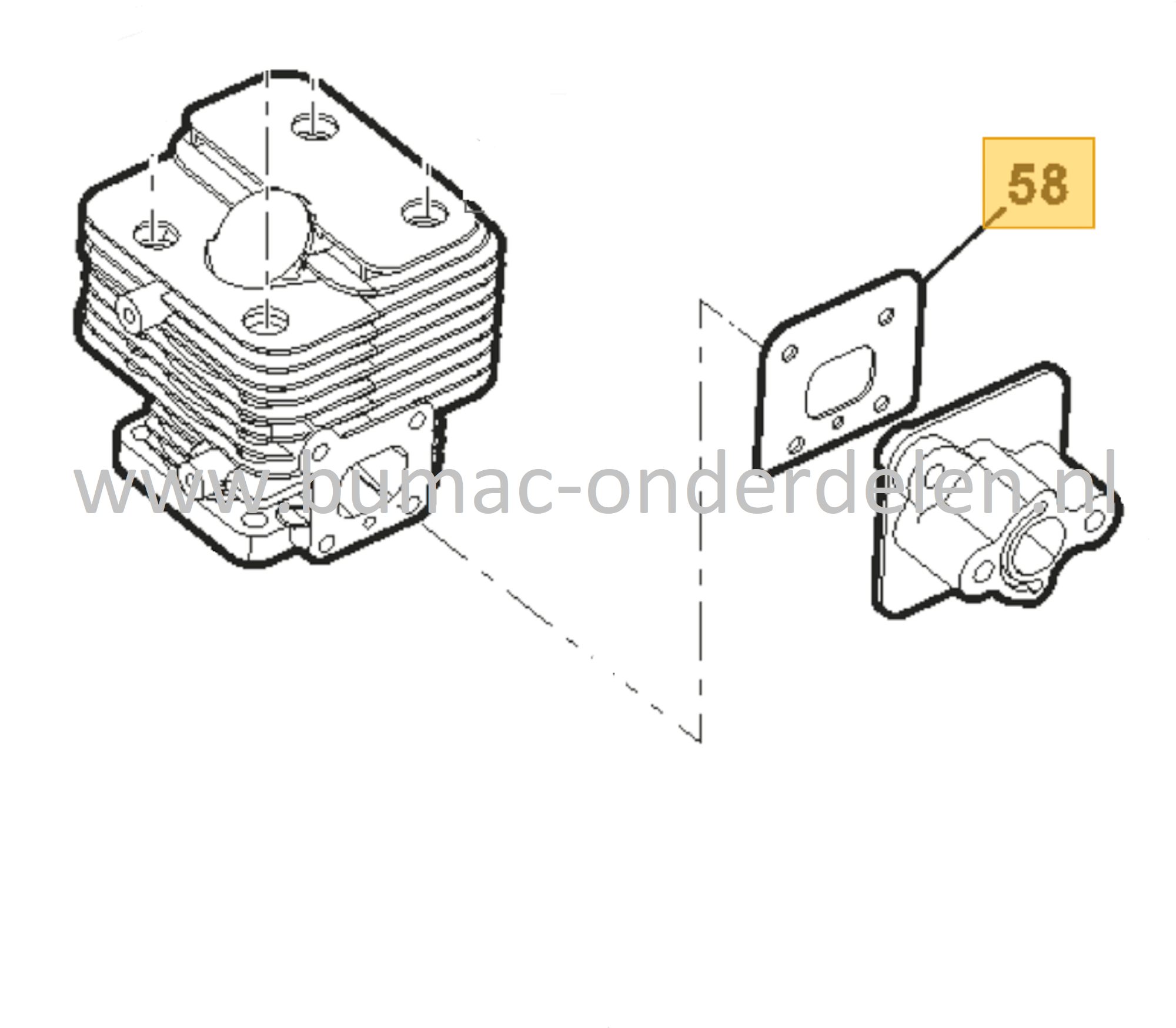 Inlaatpakking voor Stiga, Alpina Bladblazers ABL27, ABL27V, BLC27, MBL270V, SBL327, SBL327V, XBL27, Dichting, Cilinderpakking, ABL 27, ABL 27 V, BLC 27, MBL 270 V, SBL 327, SBL 327 V, XBL 27