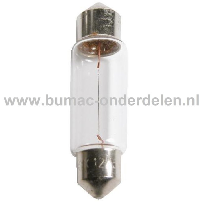 Buislamp 12V-5W Fitting SV8.5 Vermogen 5 Watt Type C5W ECE-Norm E2 Gloeilamp voor Knipperlicht, Remlicht, Mistachterlicht, Achteruitrijverlichting, Verlichting Auto, Trekker, Aanhanger, Shovel, Hijskraan, Verlichtingsbalk