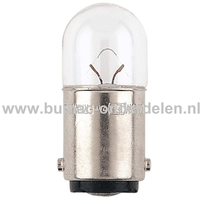 Gloeilamp 12V-5W Fitting BA15d Vermogen 5 Watt Type R5W Peertje voor Knipperlicht, Remlicht, Mistachterlicht, Achteruitrijverlichting, Verlichting Auto, Trekker, Aanhanger, Shovel, Hijskraan, Verlichtingsbalk