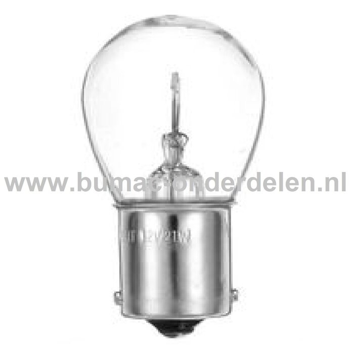 Gloeilamp 12V-25W Fitting BA15s Vermogen 25 Watt Type S25 Peertje voor Knipperlicht, Remlicht, Mistachterlicht, Achteruitrijverlichting, Verlichting Auto, Trekker, Aanhanger, Shovel, Hijskraan, Verlichtingsbalk
