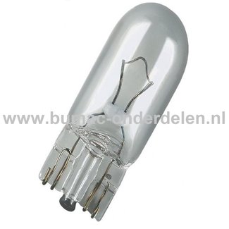 Steeklamp 12V-5W Fitting W2.1x9.5d Vermogen 5 Watt Type W5W Gloeilamp voor Knipperlicht, Remlicht, Mistachterlicht, Achteruitrijverlichting, Verlichting Auto, Trekker, Aanhanger, Shovel, Hijskraan, Verlichtingsbalk