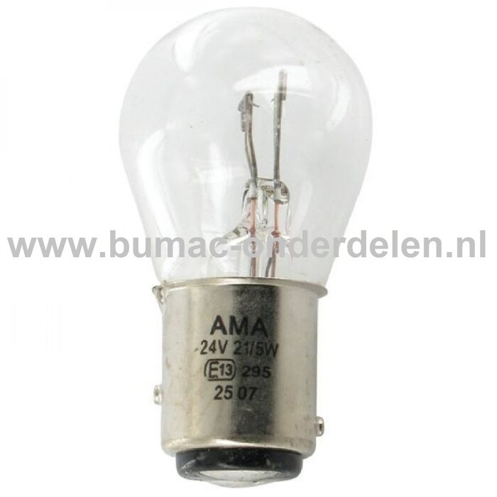 Gloeilamp 24V-21/5W Fitting BAY15d Vermogen 21/5 Watt Type P21/5W Peertje voor Knipperlicht, Remlicht, Mistachterlicht, Achteruitrijverlichting, Verlichting Auto, Trekker, Aanhanger, Shovel, Hijskraan, Verlichtingsbalk
